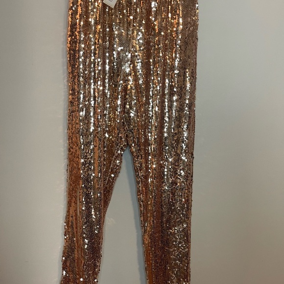Francesca's Miami Collections Gold Sequin fully lined pants size small NWT - Picture 1 of 7